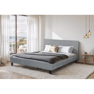 Lit en Velours Cotelé "Ambre" - 140 x 190 - Gris