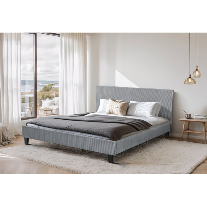 Lit en Velours Cotelé "Ambre" - 140 x 190 - Gris