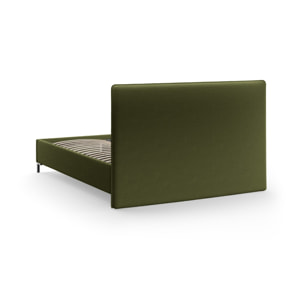 Lit coffre avec tête de lit "Polly" 140x200cm en bouclé vert olive foncé