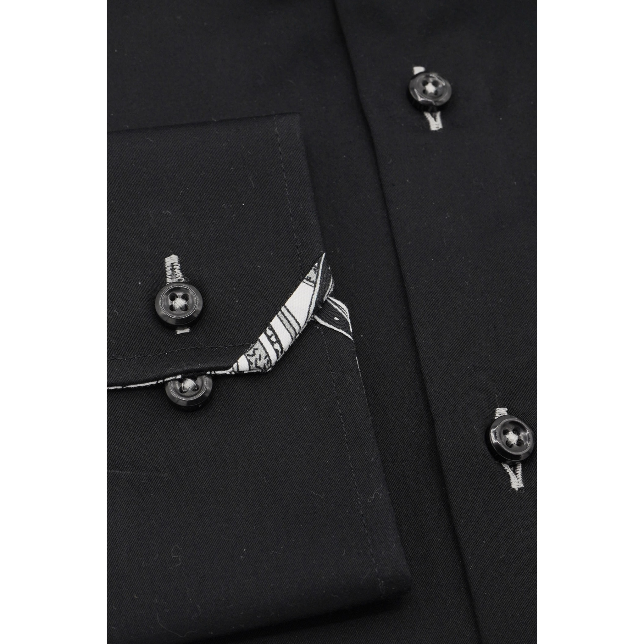 Camicia Uomo 1 Bottone Button Down Slim Satin Unito Nero