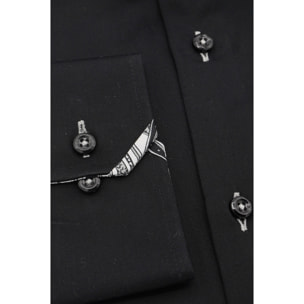 Camicia Uomo 1 Bottone Button Down Slim Satin Unito Nero