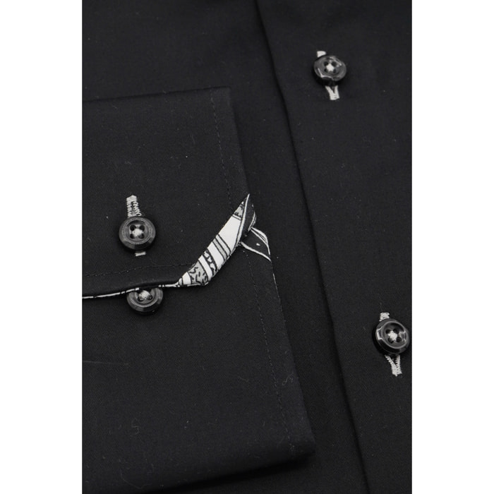 Camicia Uomo 1 Bottone Button Down Slim Satin Unito Nero