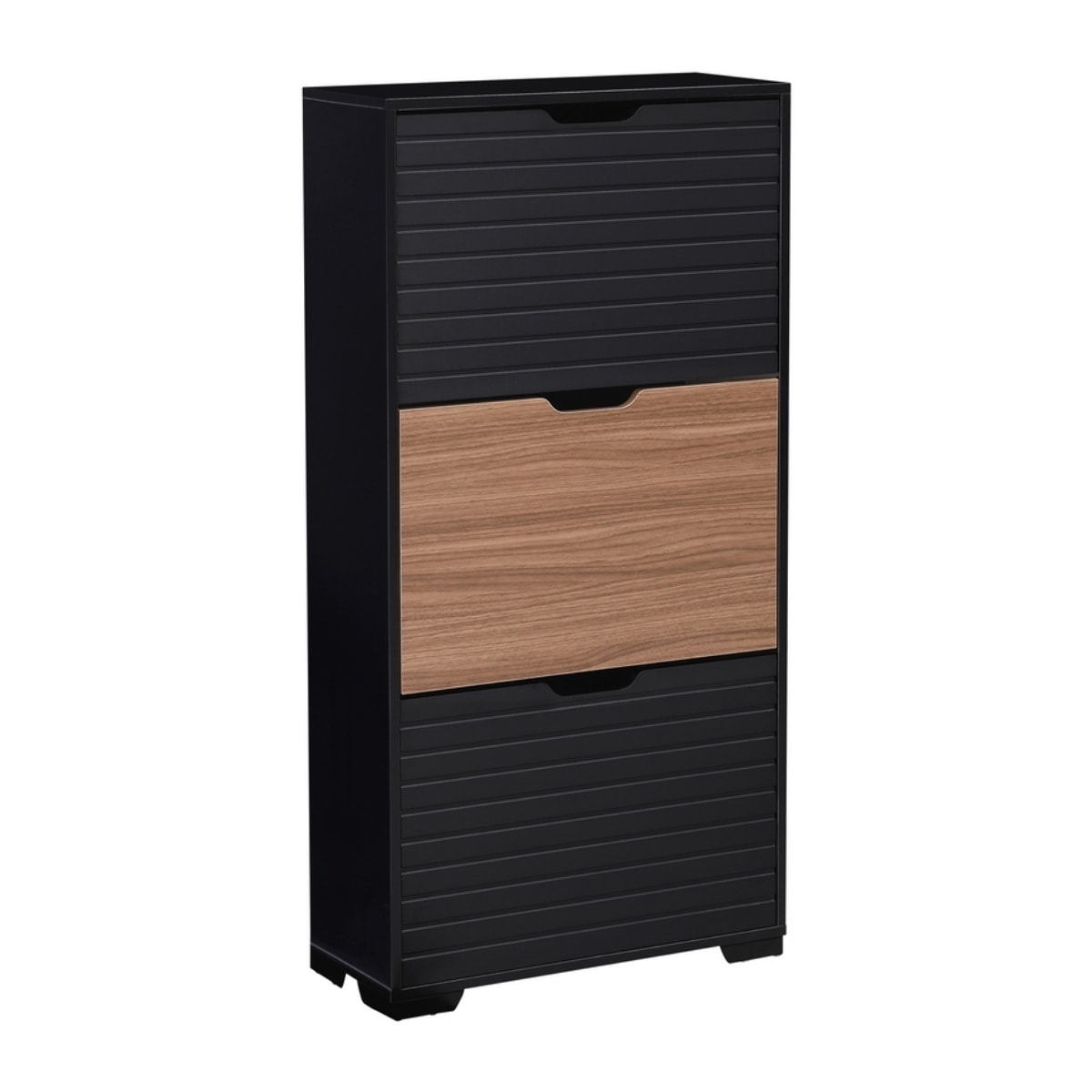 Scarpiera in legno con 3 ante a ribalta noce e nero 63x26x125 cm – Toledo