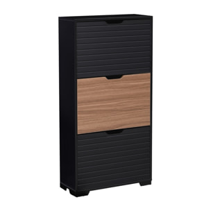 Scarpiera in legno con 3 ante a ribalta noce e nero 63x26x125 cm – Toledo