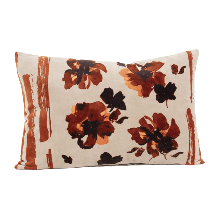 Coussin floral en velours - Naturel