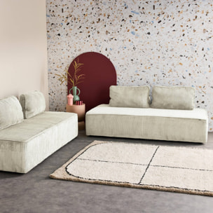 Lot de 2 chauffeuses LAO 2 places pour canapé modulable velours côtelé crème. L 180 x P 90 x H 78cm