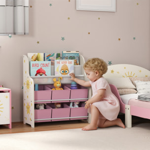 Estantería Infantil para Juguetes, con 6 Cajas Extraíbles de Tela no Tejida, Organizador de Juguetes con 2 Estantes, para Habitación Infantil, Sala de Juegos, Guardería, 63x30x71 cm, Rosa