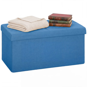 Puff Almacenaje, Banco Almacenaje Plegable, 84 L, 76x38x38 cm, Tapizado en Lino Sintético, Baúl de Almacenamiento, Carga 120 kg, Taburete para Sala de Estar, Dormitorio, Entrada, Azul Claro