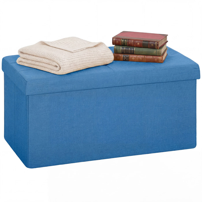 Puff Almacenaje, Banco Almacenaje Plegable, 84 L, 76x38x38 cm, Tapizado en Lino Sintético, Baúl de Almacenamiento, Carga 120 kg, Taburete para Sala de Estar, Dormitorio, Entrada, Azul Claro