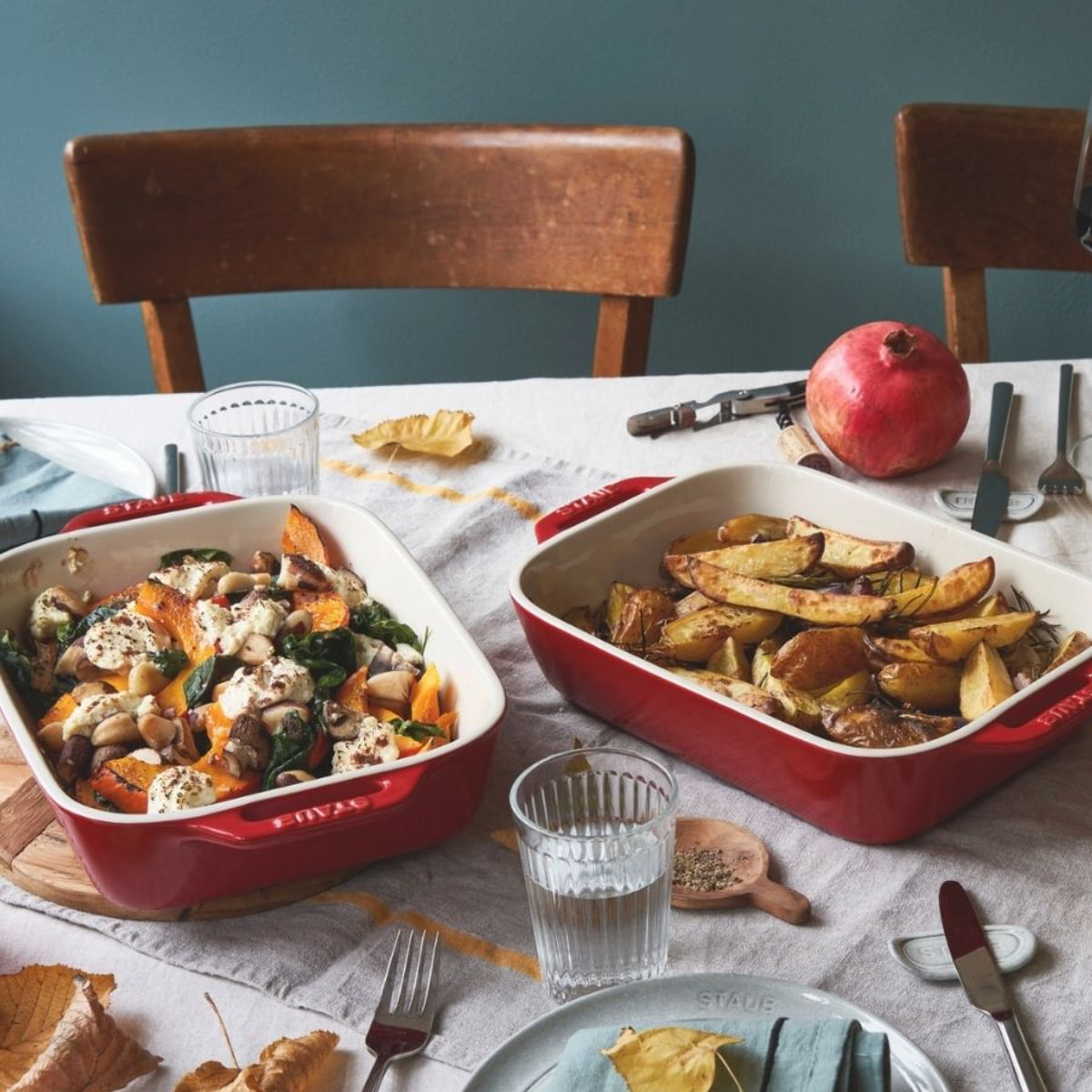 Set de Plats à Gratin, Céramique, 3 pièces (20x16 cm / 27x20 cm / 34x24 cm), Cerise