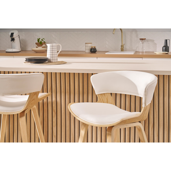 Tabouret de bar design blanc et bois clair H65 cm SYRAH