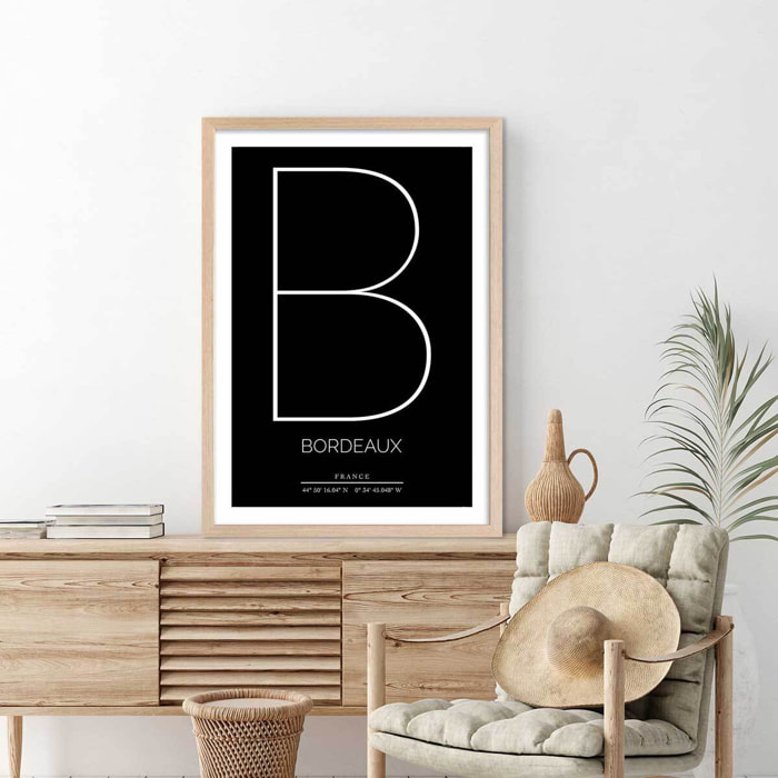 Poster b bordeaux Affiche + cadre en bois - Chêne