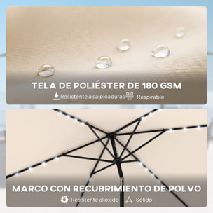 Sombrilla Terraza Exterior, 2,9x2,5 m, Sombrilla de Jardín con 24 Luces LED Solares, Dosel Inclinable, Poste Metálico, Parasol para Patio, Terraza, Crema