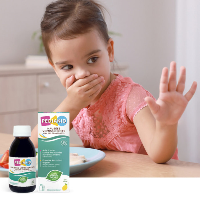 PEDIAKID - Sirop Nausées-vomissements mal des transports - Complément alimentaire à base de plantes - Confort digestif - Contre les nausées & vomissements - Goût citron - Lot de 3 Flacons de 125 ml