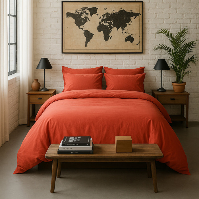 Paire de Taies d'oreiller percale de coton terre de sienne