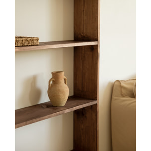 Estantería de madera maciza tono nogal con 4 estantes Alto: 182 Largo: 80 Ancho: 20