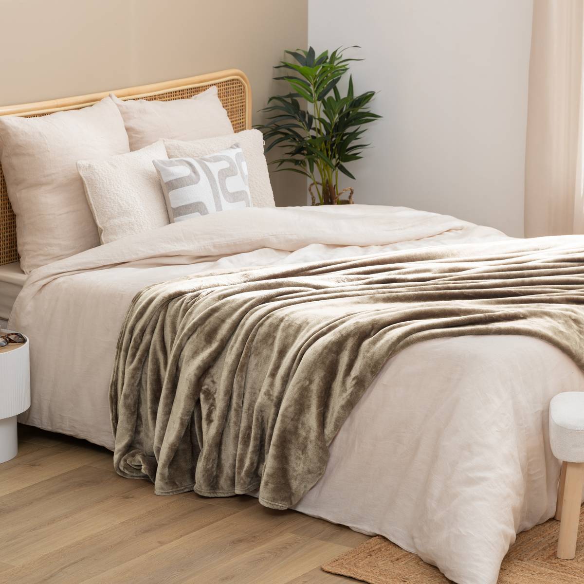 Plaid flanelle Ollis beige lin 260x240cm