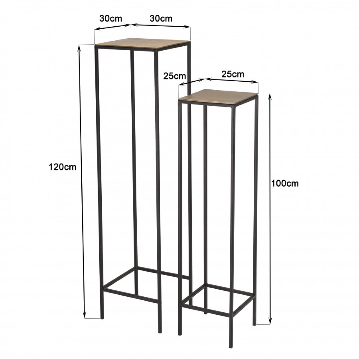 JONAS - Set de 2 tables gigognes carrées aluminium doré et noir pieds méta