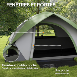 Tente de camping 2 personnes dôme étanchéité 3000 mm tapis de sol sac transport vert gris