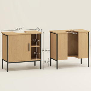 Mueble bajo Lavabo Mueble de Baño con Puerta y Estante Ajustable para Lavabo con Pedestal 60x30x59,5 cm Roble