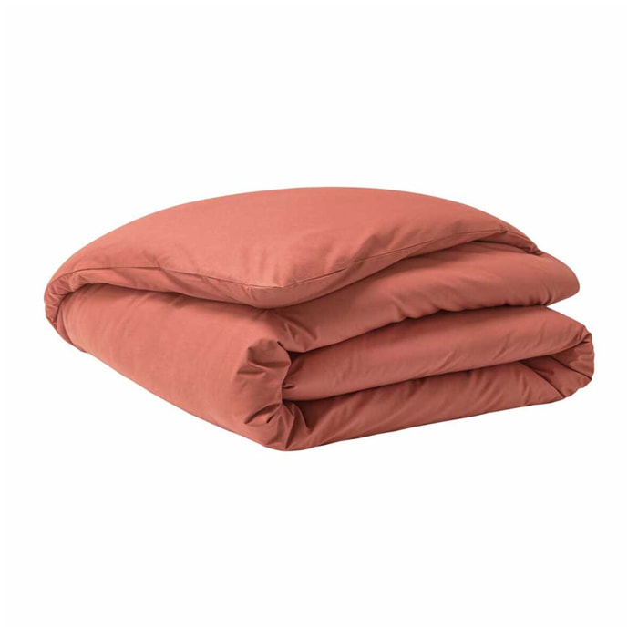 Housse de couette unie en percale de coton, PREMIÈRE, Rose corail