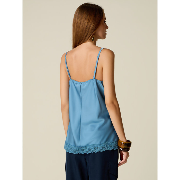 Oltre - Top lingerie in raso e pizzo - Azzurro