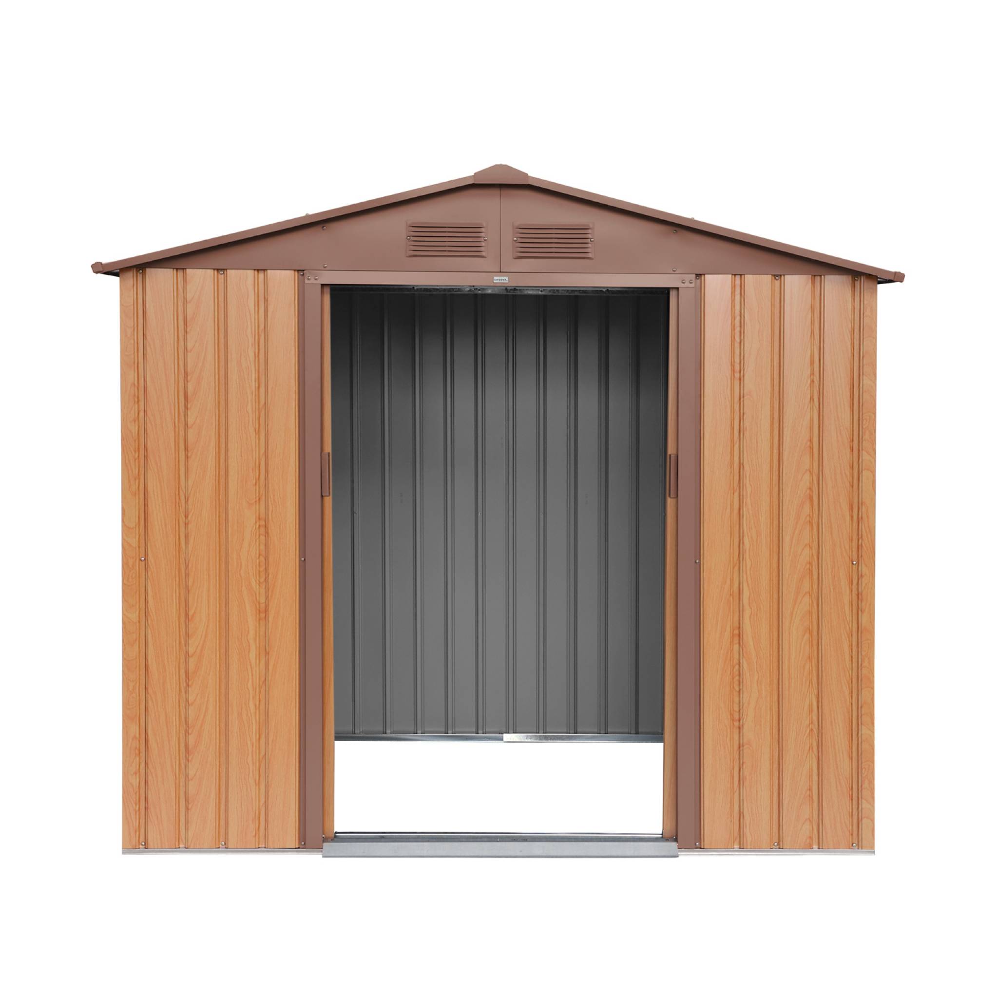 Abri de jardin en métal - Houtland. 2.71 m² chêne - Cabane à outils avec double portes coulissantes. kit de fixation sol inclus. L 213 x P 131 x H 185cm