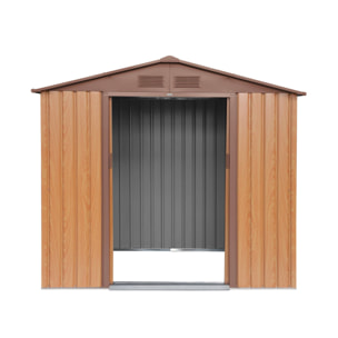 Abri de jardin en métal - Houtland. 2.71 m² chêne - Cabane à outils avec double portes coulissantes. kit de fixation sol inclus. L 213 x P 131 x H 185cm