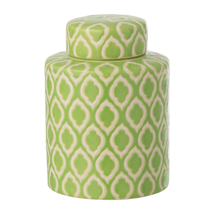 J-Line Pot décoratif Carreaux - porcelaine - vert/blanc - small