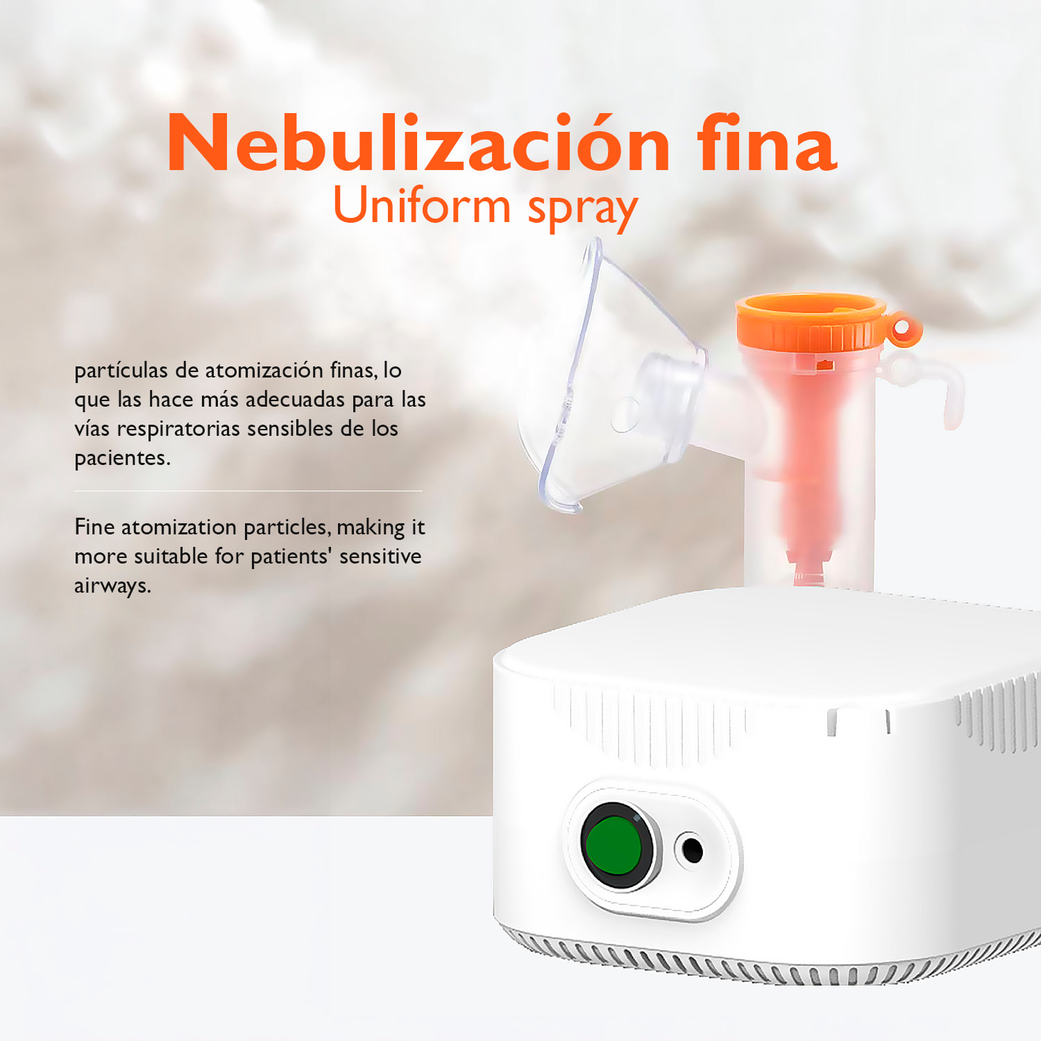 Nebulizador con compresor SL-W310, diseñado para el cuidado del asma, alergias y otros trastornos respiratorios. Incluye mascarilla y boquilla.