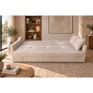 Canapé convertible avec coffre en velours cotelé beige 3 places BAKAR