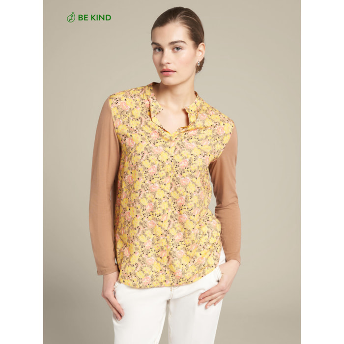 Elena Mirò - T-shirt in due tessuti con davanti stampato - Giallo