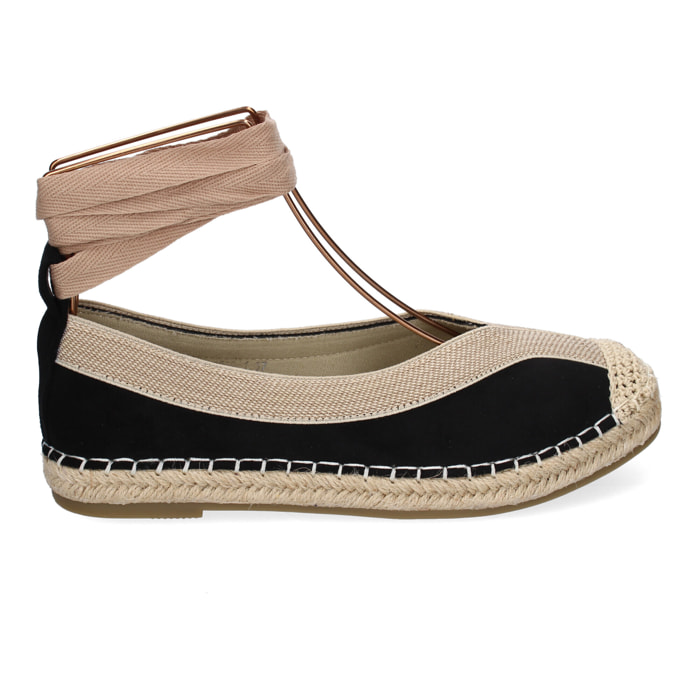 Bailarina de Mujer con Yute, Diseño Moderno con Puntera Bordada y Cintas