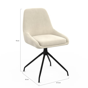 Chaises Olivia pivotantes en velours et pieds métal - Crème