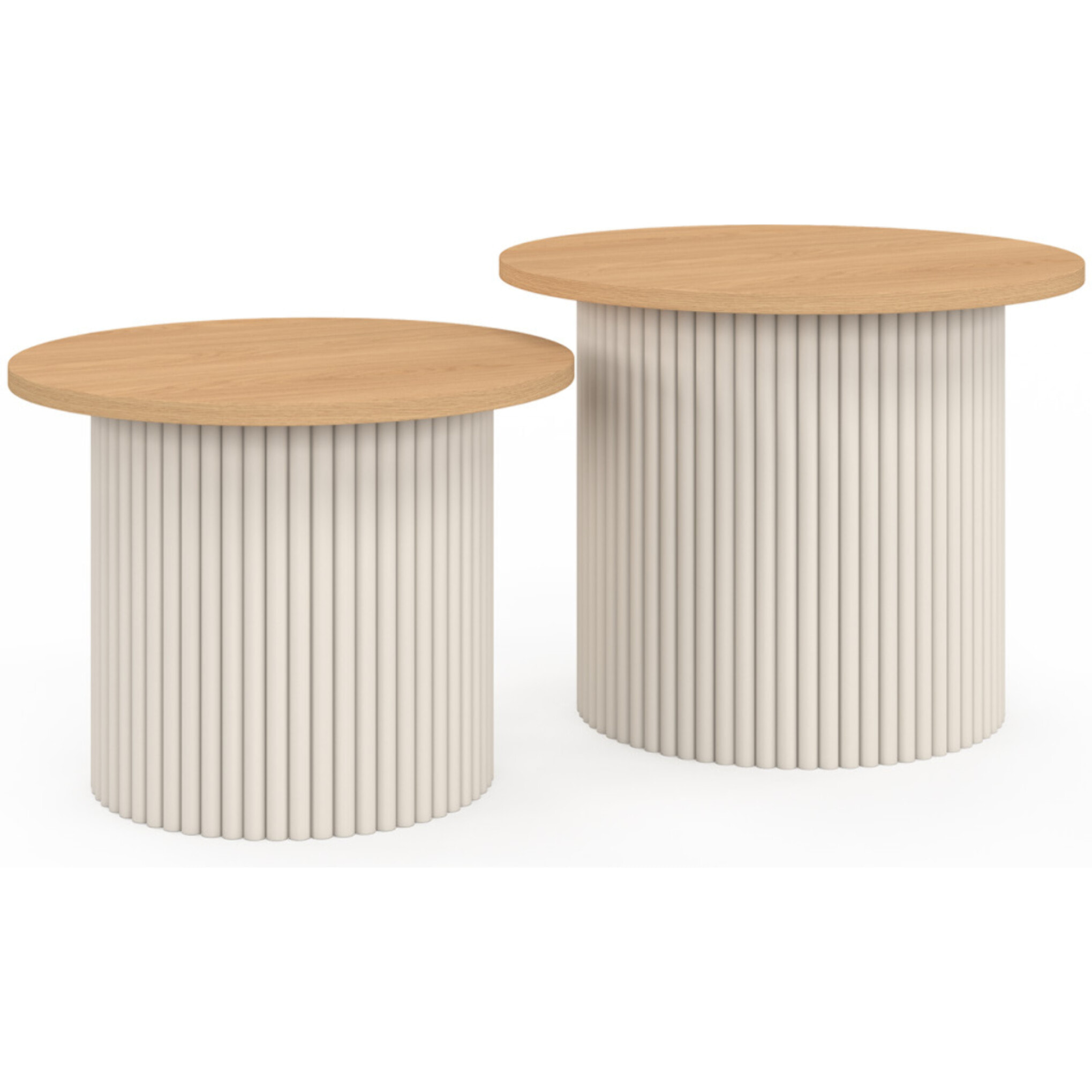 Tables basses rondes gigognes Kara beige effet cannelé - lot de 2