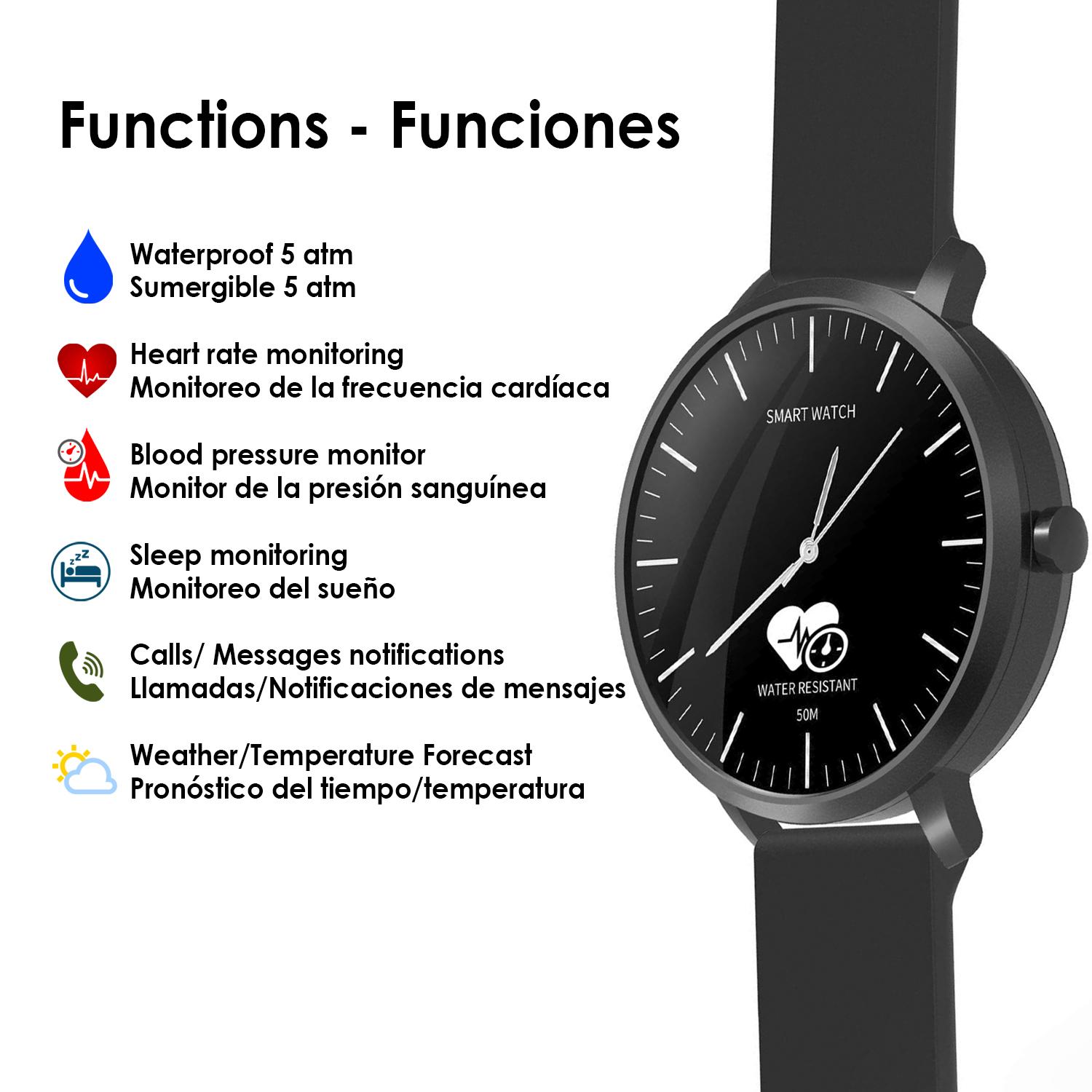 Smartwatch con movimiento de cuarzo y pantalla AK-H6 bluetooth, con monitor cardiaco