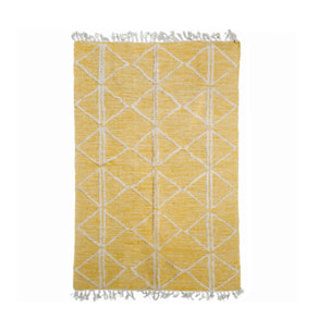 Tapis ethnique jaune en coton motifs et franges 120x180cm - MARA