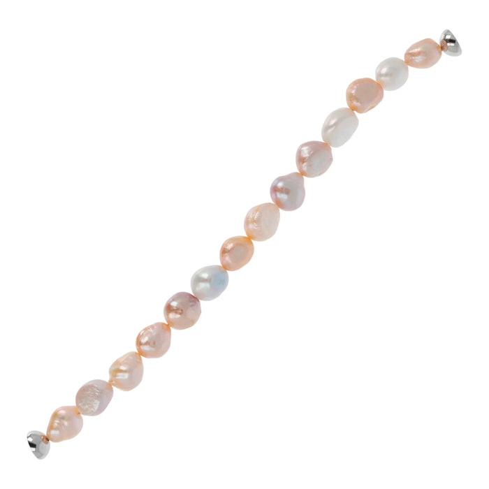 PERLAVIVA - Bracciale in Argento 925 placcato Rodio con Perle Multicolor d'Acqua Dolce Ø 10/12 mm