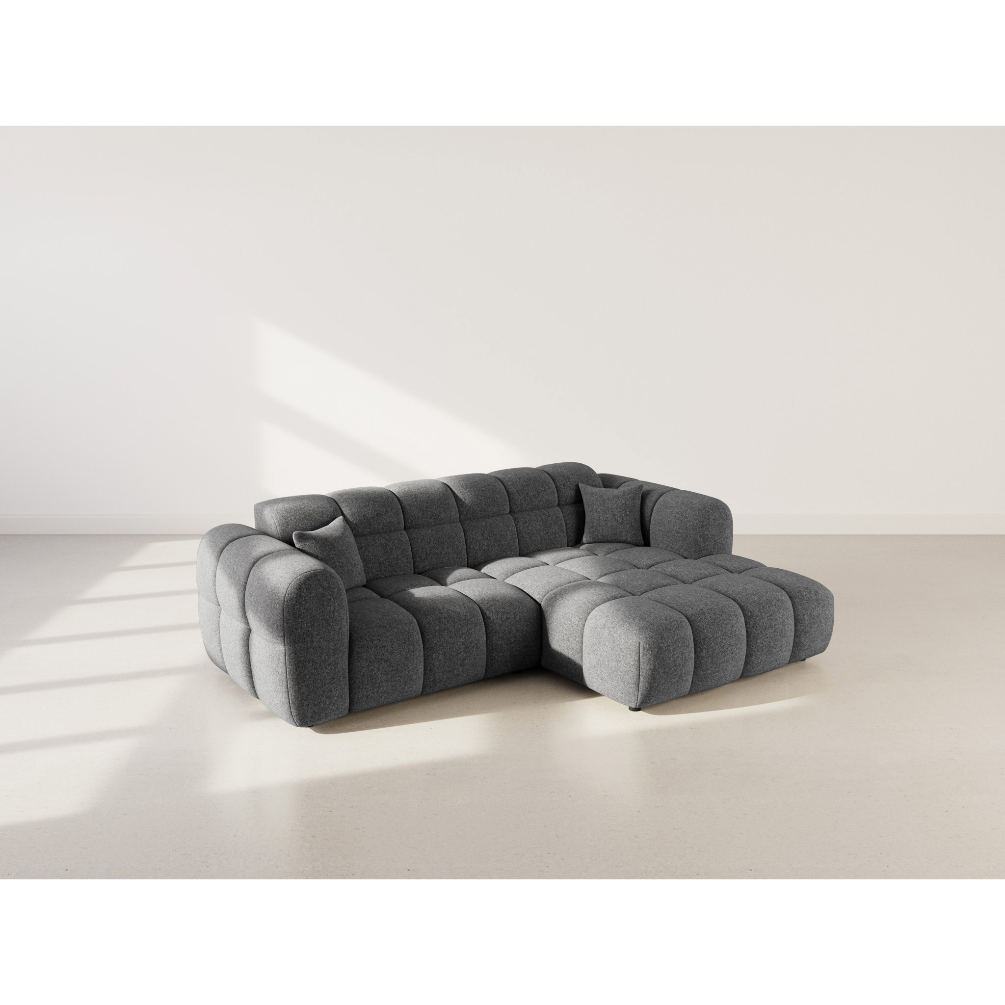 Mini Ray - Canapé d'angle droit 4 places en tissu texturé - Gris Anthracite