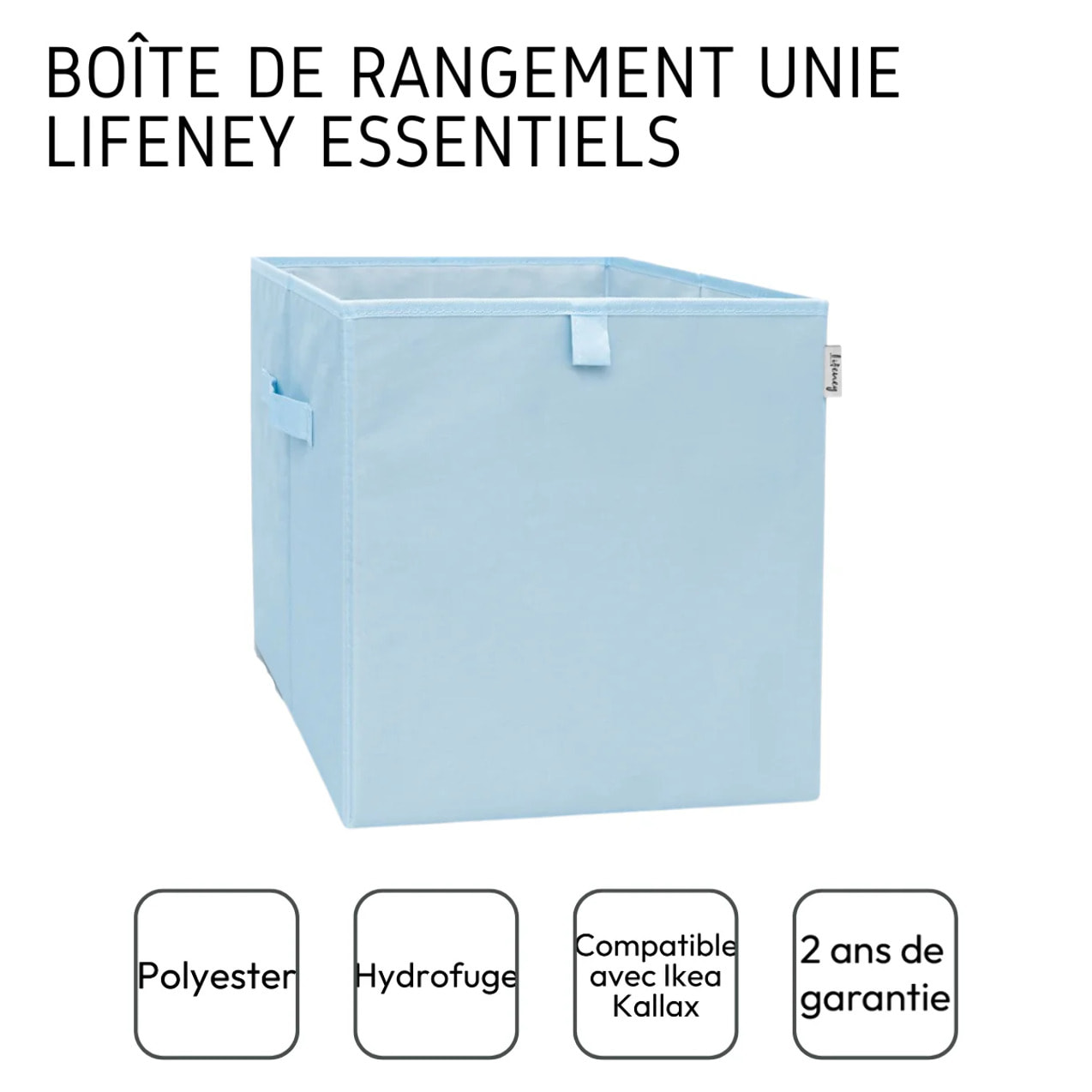 Boîte de rangement coloris bleu clair, compatible avec l'étagère IKEA KALLAX Lifeney