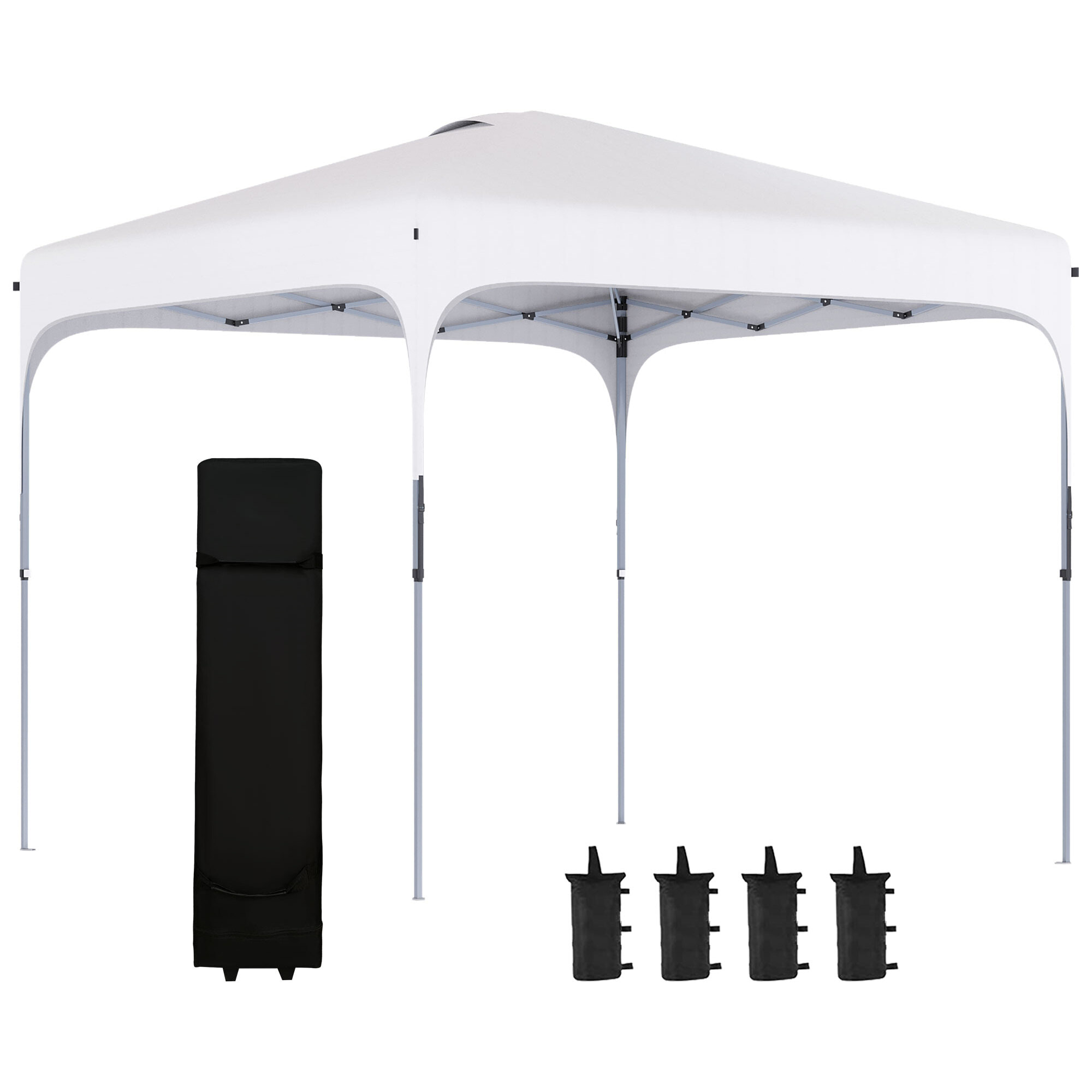 Tonnelle barnum automatique pop-up dim. 2,53L x 2,53l x 2,68H m hauteur réglable nombreux accessoires inclus acier oxford blanc