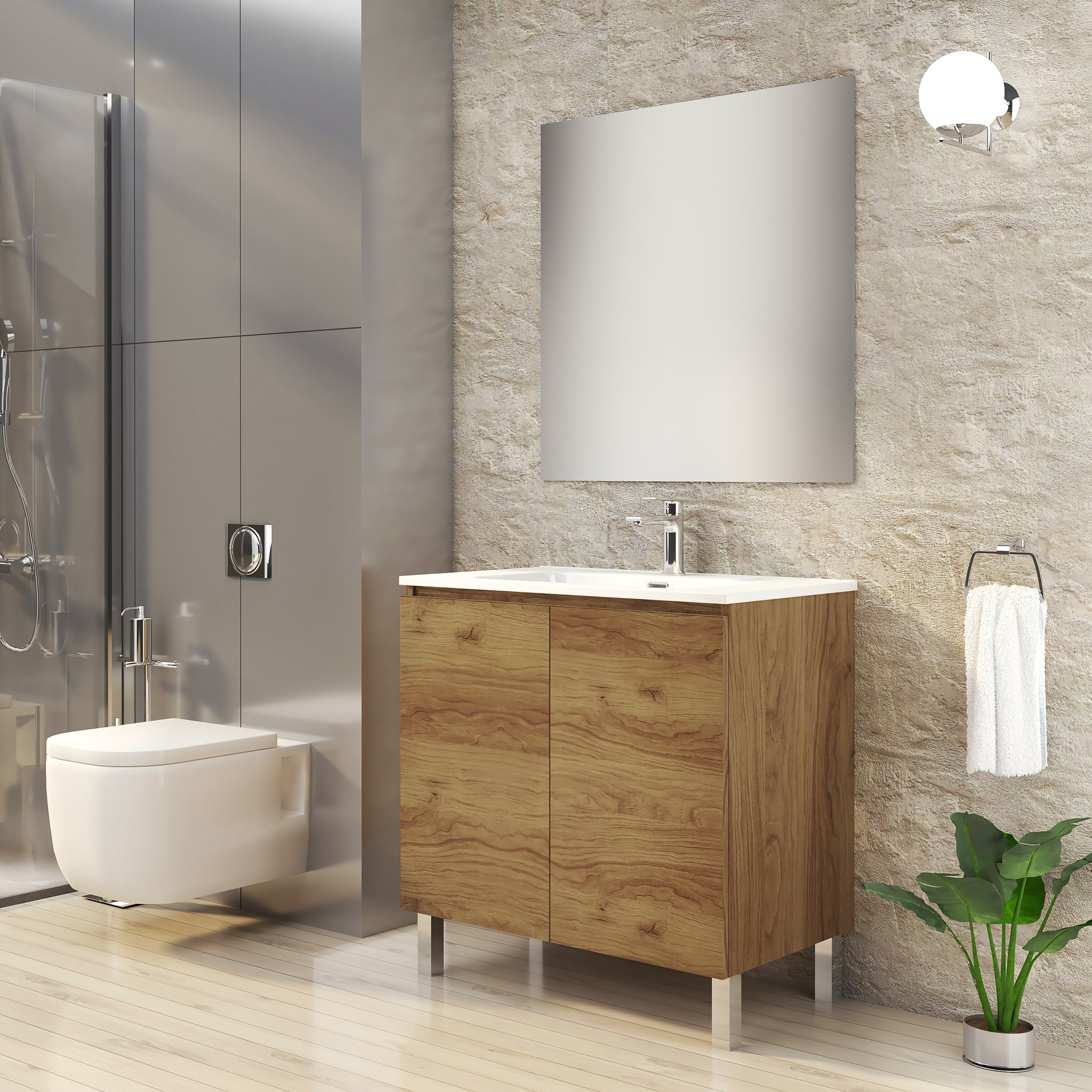 Ensemble de Salle de Bain Lust | 80 cm Teka | Deux Portes | Lavabo Encastré | N'inclut pas le Miroir | Meuble Assemblé | Alday