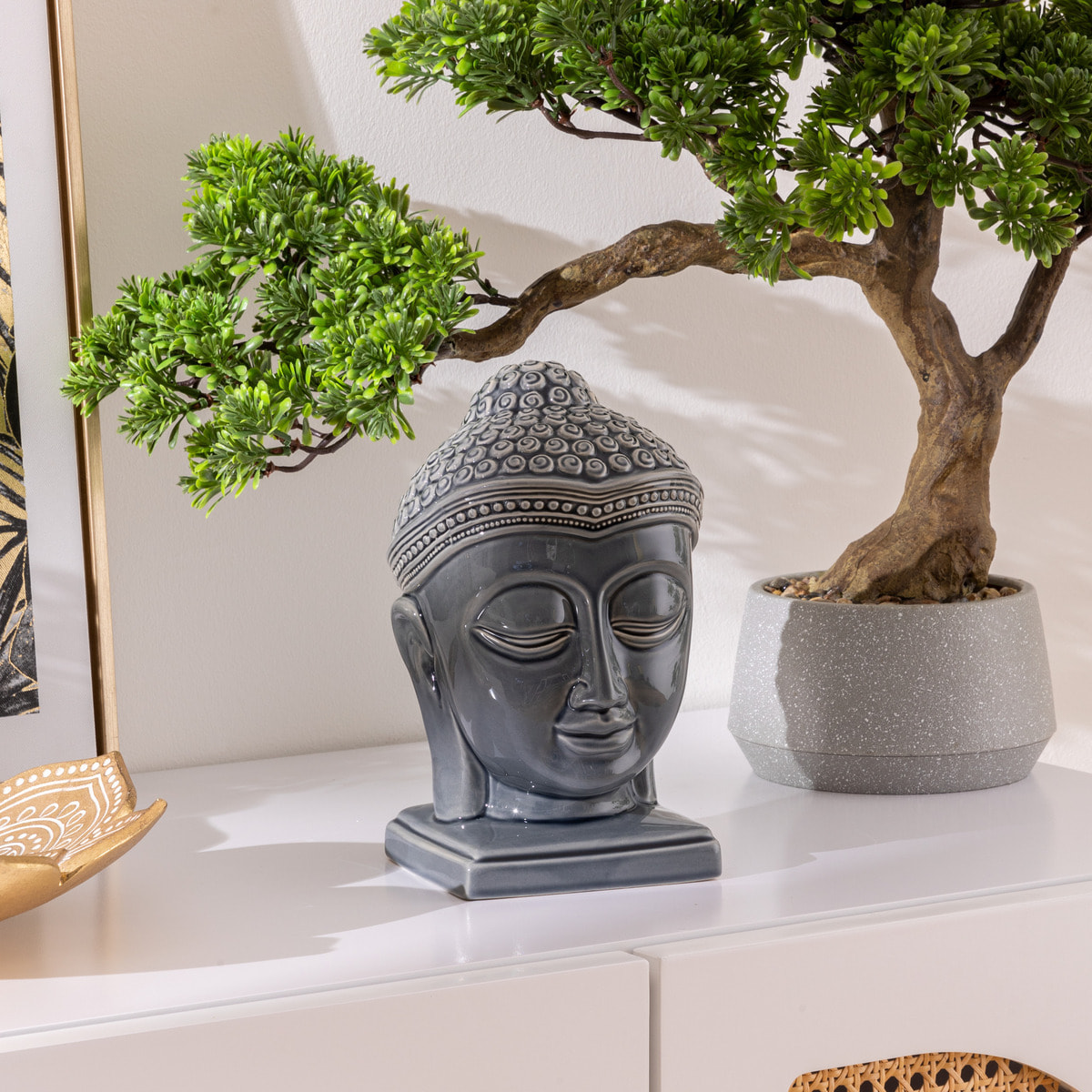 Statuette bouddha "Yola" céramique gris H22,5cm