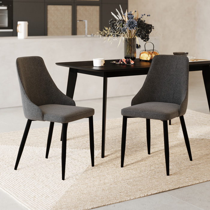 Lot de 2 chaises en tissu gris foncé et pieds en métal - Pipo