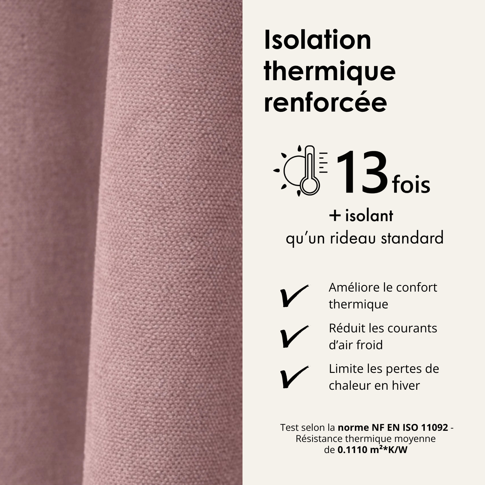 Rideau thermique phonique et semi occultant KONFOR - Rose