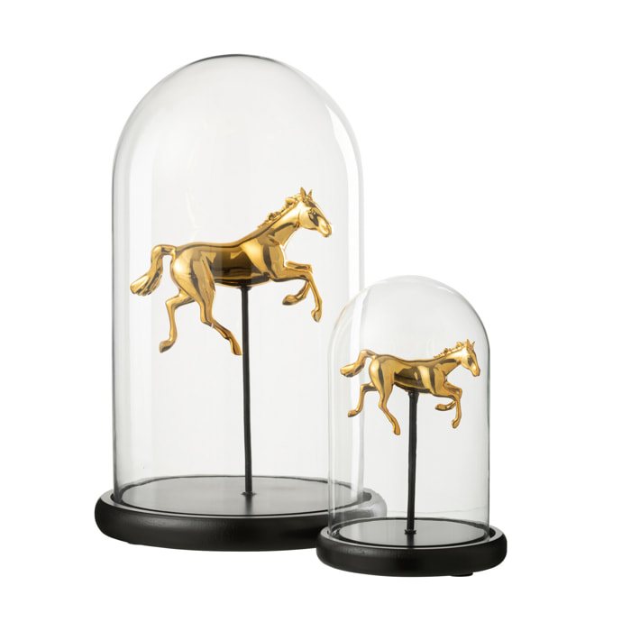J-Line Cloche décorative Cheval - verre - or/noir - large