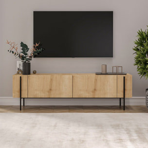 STAUTON Meuble TV avec placards bois et détails noirs 160cm