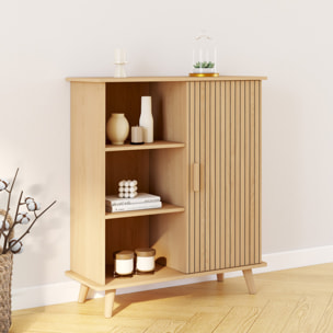 Buffet Faustine 3 étagères et 1 placard effet lattes H80cm