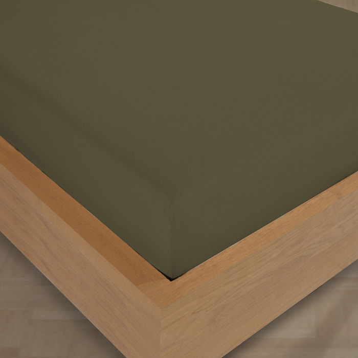 Drap housse Flanelle de coton kaki