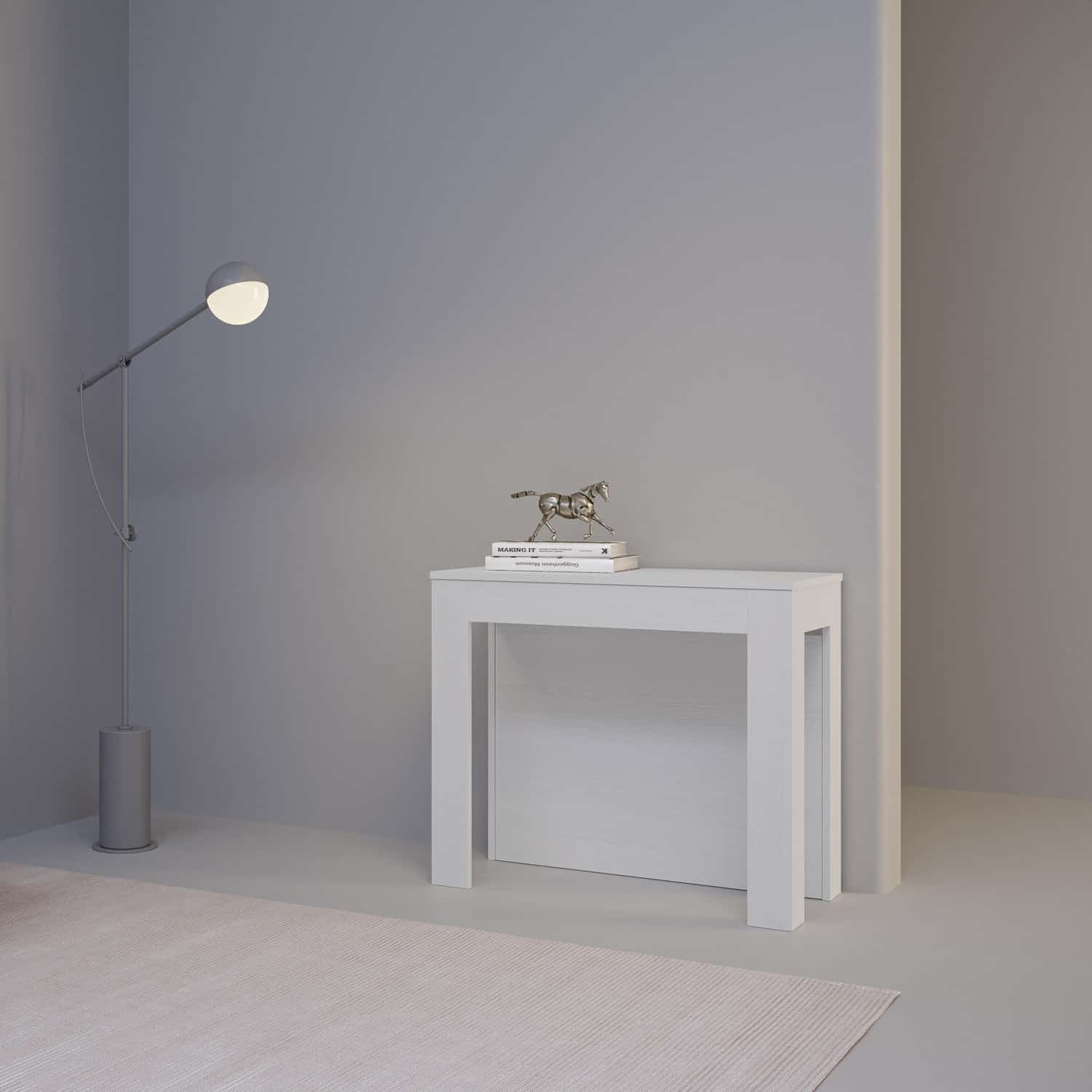 Consola extensible 90x42/290 cm Cayman fresno blanco extensiones internas